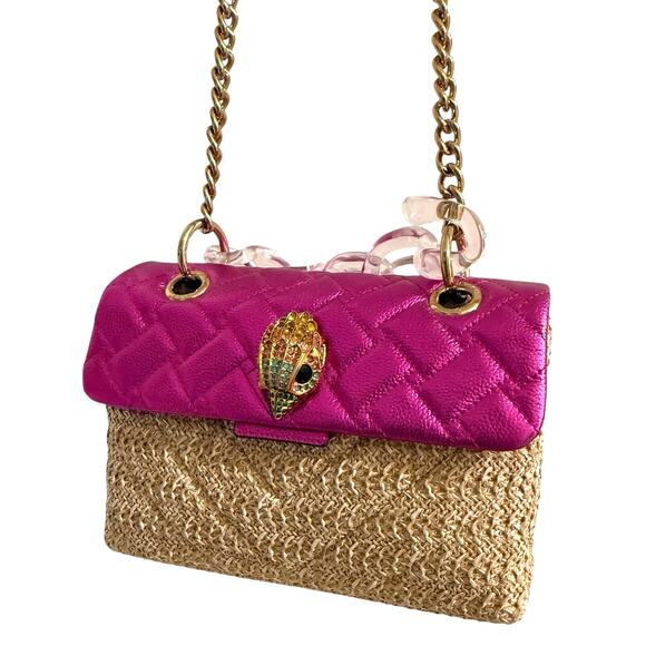 Kurt Geiger Hot Pink Fuchia Raffia Kensington Convertible Bag Chain Designer - Picture 9 of 16